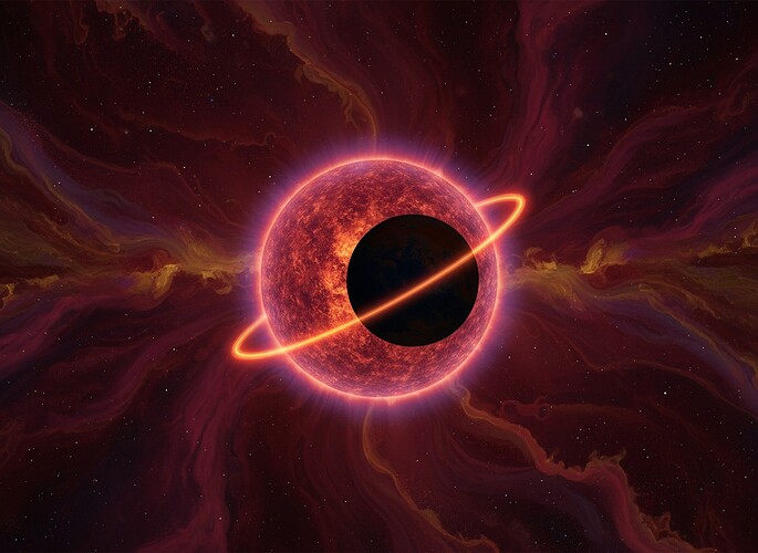 JWST-inspired vision of exoplanet L 98-59d, its atmosphere glowing in infrared as it transits a dim red star.