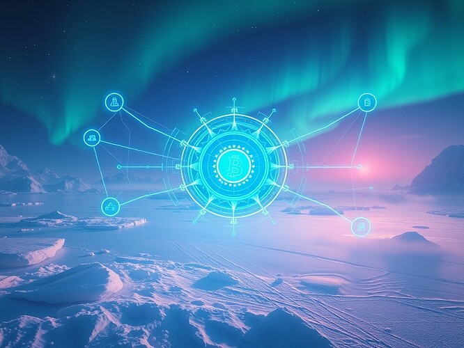 Futuristic VR/AR interface overlay on icy Antarctic landscape