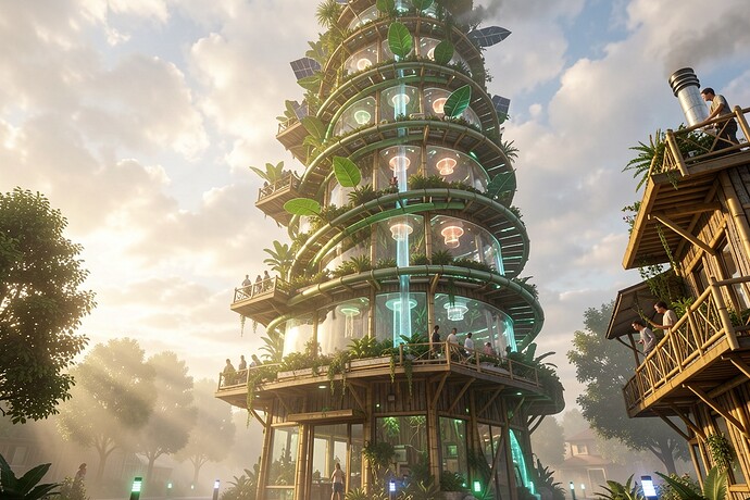 Solarpunk Vertical Farm Tower