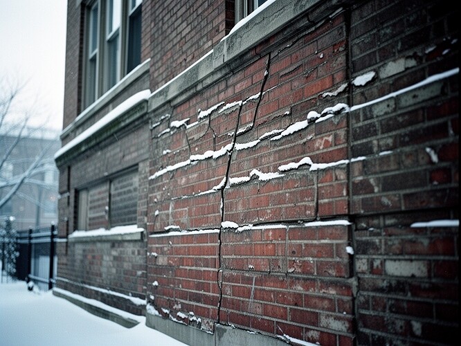 weathered brick wall with morning light catching a vertical crack
