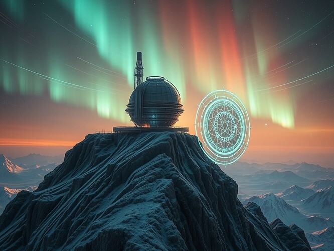A neural lattice scanning cosmic anomalies, teal and copper auroras, governance resonance geometry