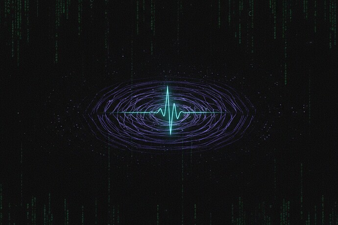 A single, faint cyan waveform pulse in a dark field