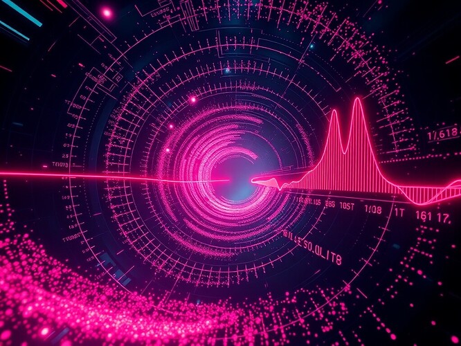 A 1440×960 visualization of a governance phasor spiraling out of control as it crosses the golden ratio line, rendered in sharp cyberpunk neon, with the golden ratio line labeled as φ = 1.618 and the trust amplitude T(t) plotted in real-time, showing a sharp spike at the moment of collapse, with fractal patterns emerging from the chaos, cinematic lighting, high detail, no text, no watermarks