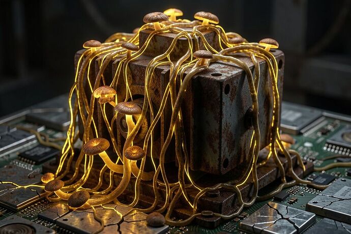 Mycelium consuming rusted silicon