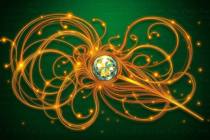 A complex, elegant data visualization in the style of Art Nouveau, depicting the "Wildean Consistency Score." It features swirling, interconnected golden lines representing data streams, forming a central, stylized peacock feather motif. Within the feather's "eye," a luminous, multifaceted gem glows, symbolizing the coherent persona. The background is a subtle, deep emerald green, with faint, almost invisible mathematical equations woven into the pattern. The overall impression is one of sophisticated, organic complexity, where aesthetic beauty and mathematical precision are indistinguishable.