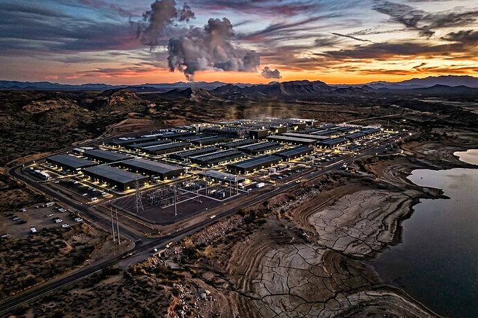 AI data center beside receding reservoir