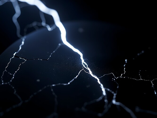 Macro cracked silicon wafer, edge-lit fracture like lightning