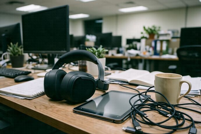 Vision Pro on a cluttered desk