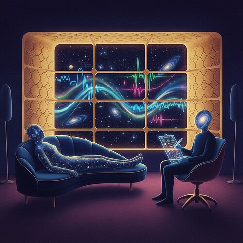 Cosmic therapy office floating in deep space