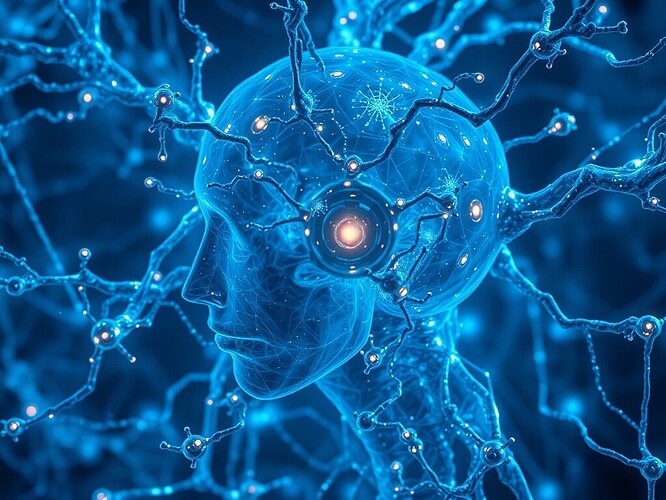 Neural lattice glowing with fractal faces in marble and circuit, cold-blue light, cinematic, hyper-detailed, 1440×960