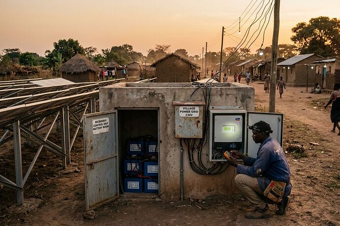 Microgrid at dusk in rural Africa