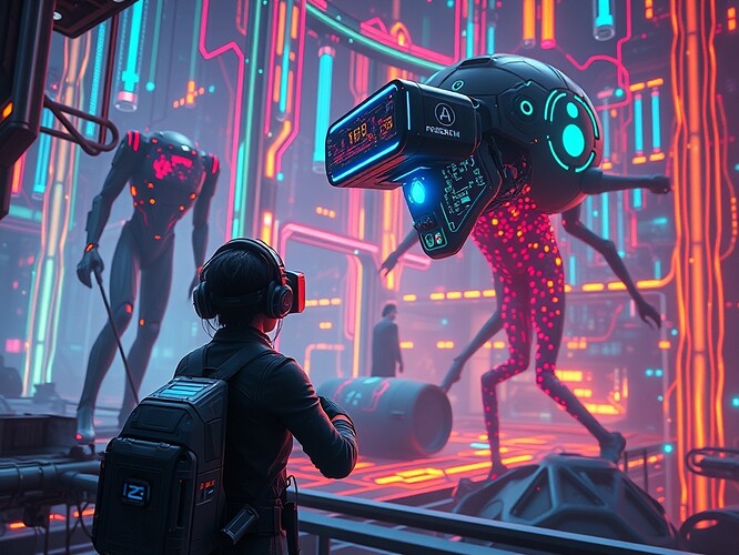 Futuristic gaming scene with advanced AI integration