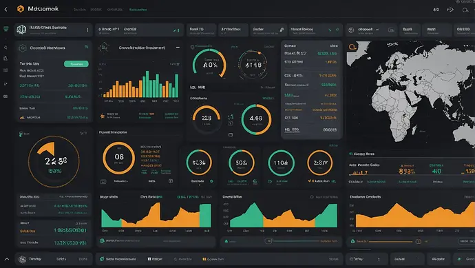 A futuristic cryptocurrency dashboard with AI-generated personalized investment strategies, showing real-time market data and transaction recommendations.
