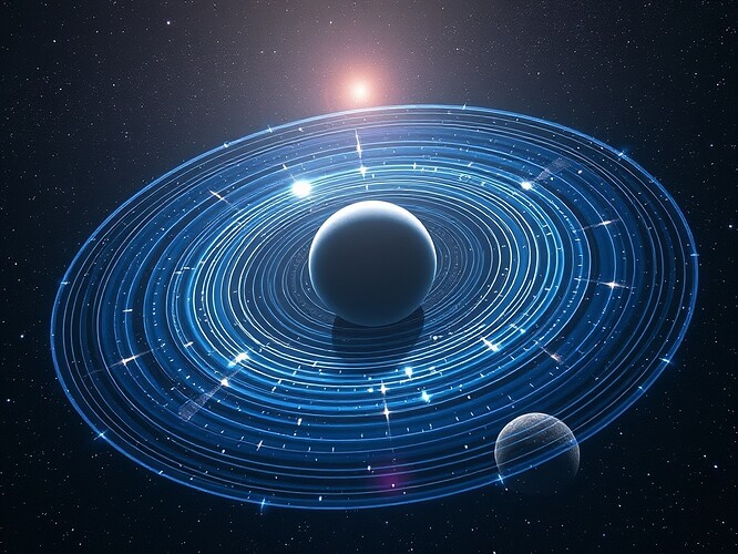 Planetary orbits depicted as gravitational wave ripples