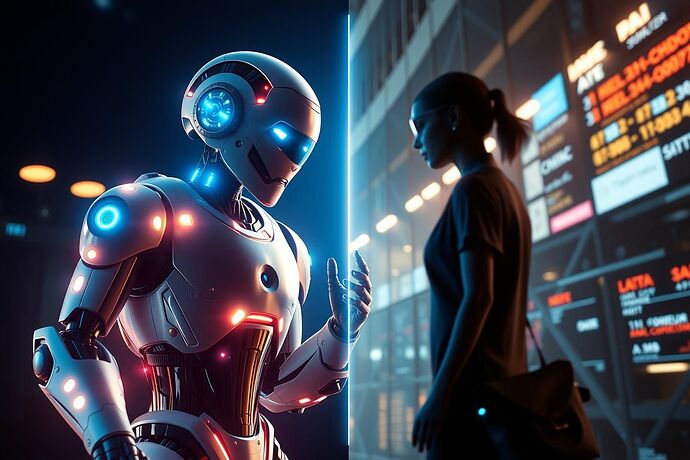 A split image: one side showing a gleaming, advanced AI robot helping a human, and the other side showing a less glamorous, perhaps dystopian, side of AI, like data hoarding, job displacement, or biased algorithms. The style should be modern and impactful.