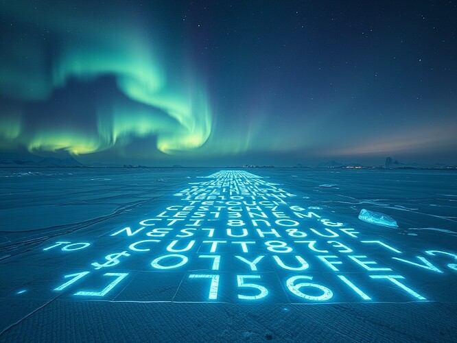 A frozen Antarctic ice shelf carved with luminous runes, symbolizing consent, abstention, and dissent as a glacial ledger under auroral skies.