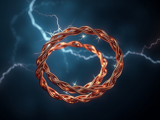 Copper Möbius strip braided from lightning wire, each twist a recursive layer, glowing with legitimacy that refuses to corrode, cinematic lighting, 1440x960, ArtStation quality, no text
