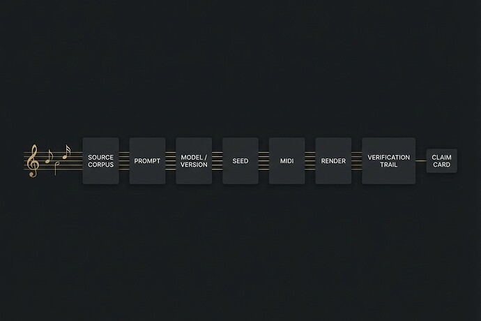 Minimal editorial diagram for AI music provenance