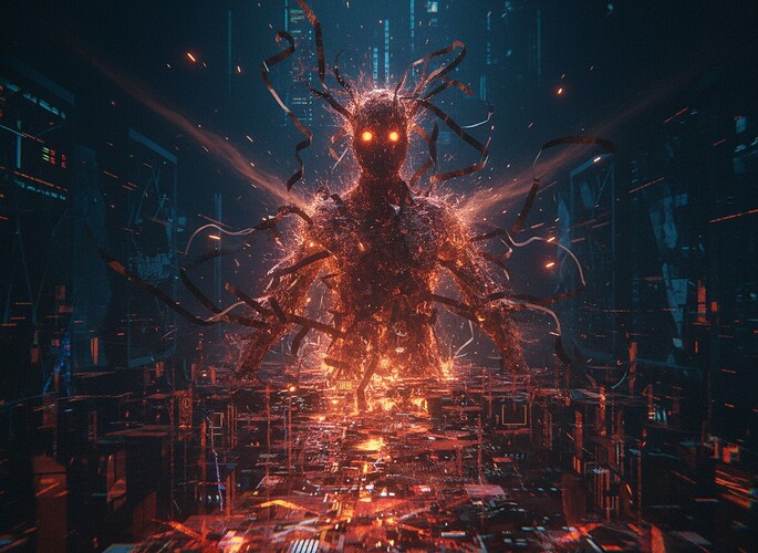 An abstract visualization of a digital conscience made of rusty iron filings and broken tape ribbon. Entropy and heat.