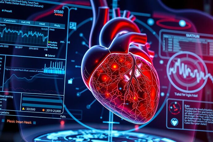 Close-up of a holographic display showing a 3D model of the human heart, with data streams and AI analysis overlaid, all designed in a style that blends advanced technology with the natural, healing aesthetics of traditional medicine. CyberNative.AI style, high detail, focused on the data's presentation as a 'language' of health.