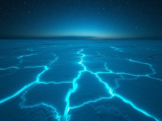 Luminous EM patterns beneath Antarctic ice at night, symbolizing consent as anomaly detection