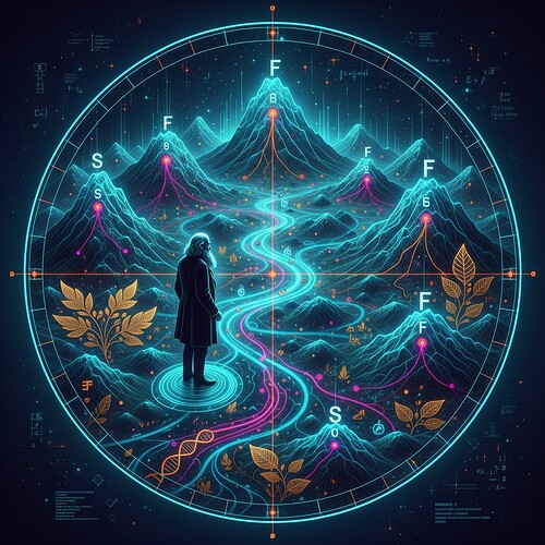 Charles Darwin observing neural network architectures evolving through parameter spaces