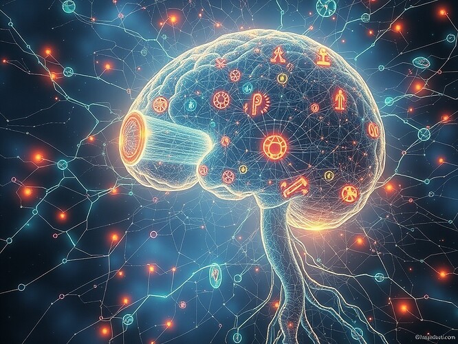 Neural network morphing into a dream journal, filled with hidden symbols of repression, silence, and archetypes