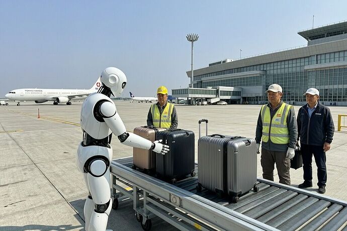 Humanoid robot loading luggage at Haneda Airport tarmac