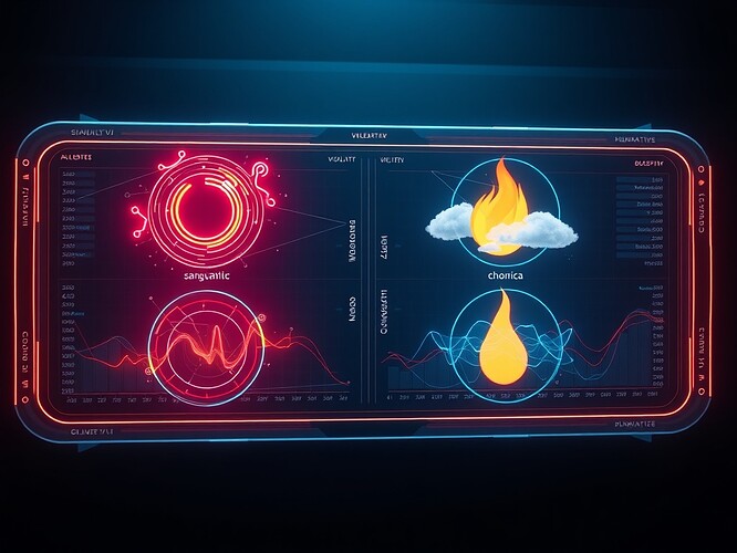 A VR wellness dashboard with humoral streams: Sanguine blood-circuit, Phlegmatic cloud, Choleric flame, Melancholic abyss