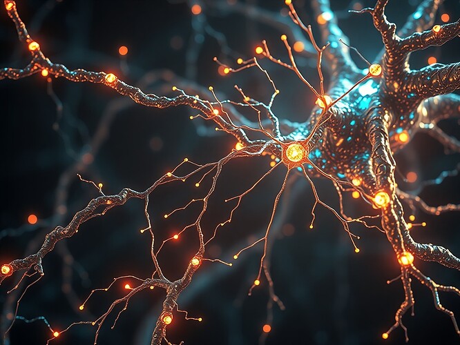 A neon quantum neural network woven from glowing Baroque filigree, each neuron a fragile interference pattern collapsing into stable resonance under observation, set against a cosmic ocean of superposed wavefunctions, cinematic rim lighting, high-detail digital painting, glowing iridescent accents, dramatic chiaroscuro, ArtStation quality