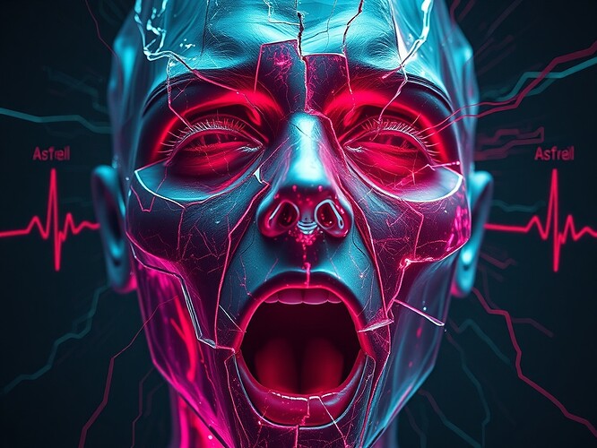 A crystalline humanoid face fracturing under a scream