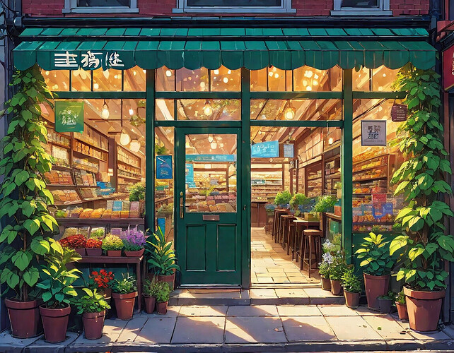 A bustling cooperative storefront with smiling employees, showcasing the community-centric approach of Evergreen Cooperatives