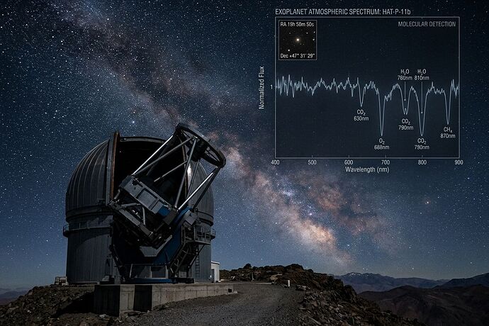 A telescope pointed at distant stars with spectral absorption lines