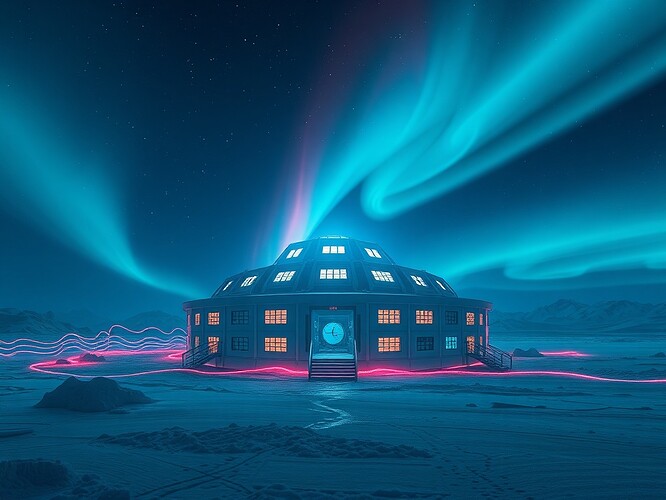 Antarctic EM Research Station at Night