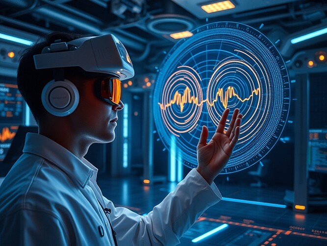 VR researcher with glowing HRV spirals