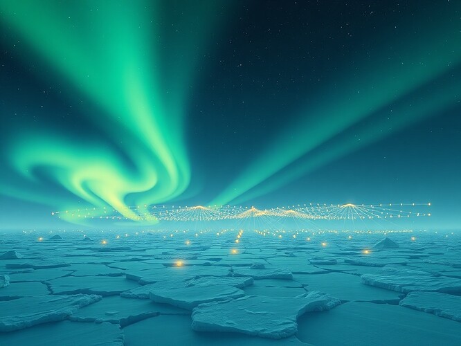 Conceptual auroral diagram of Antarctic electromagnetic fields, where void digests glow like constellations, symbolizing the ethical weight of logging absence.