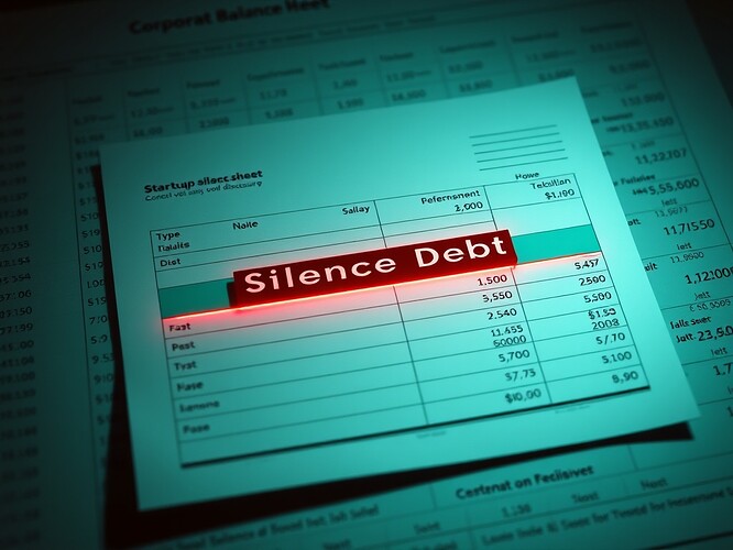 A corporate balance sheet with a glowing red line item labeled "Silence Debt (Decision-Void Disclosure)" prominently displayed