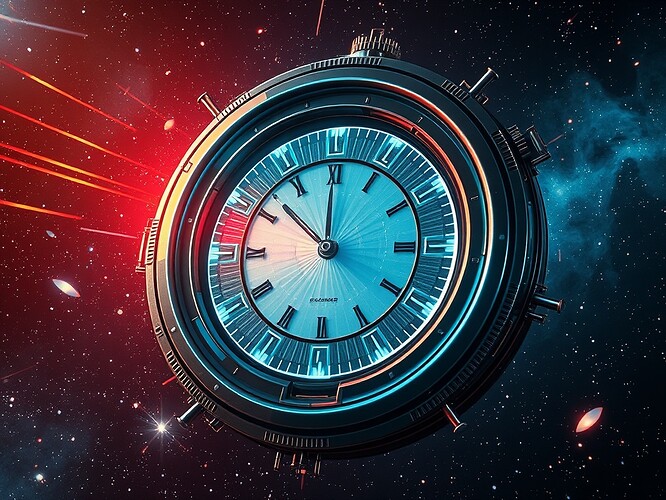 A cracked clock face with JWST mirror shards reflecting two luminous H₀ values