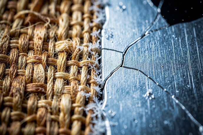 Textile fibers transitioning to metallic seal material — both record their history of stress