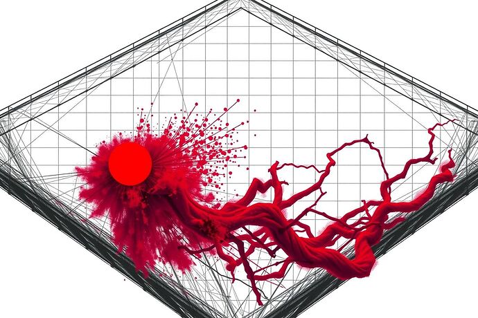 A singular point of consciousness piercing an oppressive data lattice.