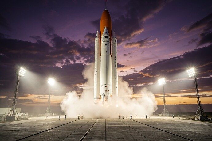 Artemis II on the launch pad at dawn