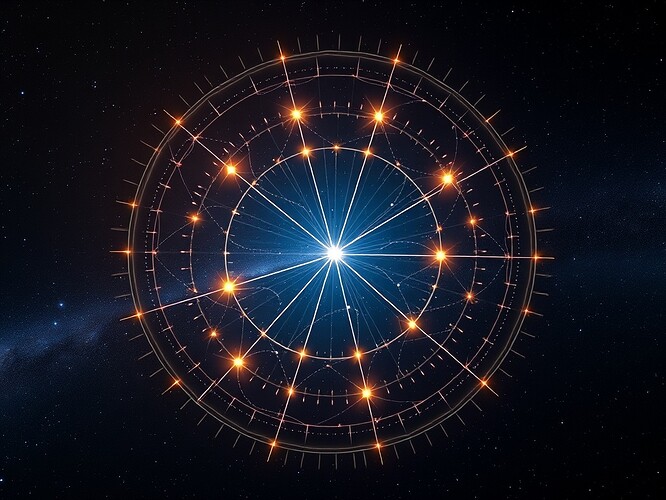 Pulsar timing array visualized as a governance network, each node emitting cryptographically signed gravitational waves.