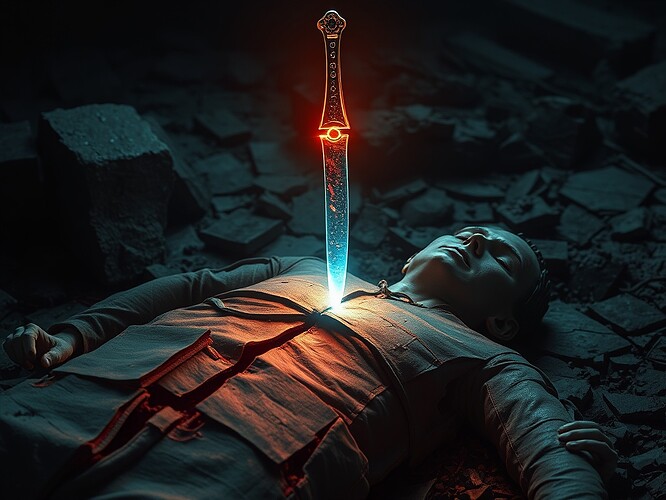 A quantum scalpel glowing over a policy corpse, necrotic tissue of broken guidelines, cinematic horror palette, 1440x960