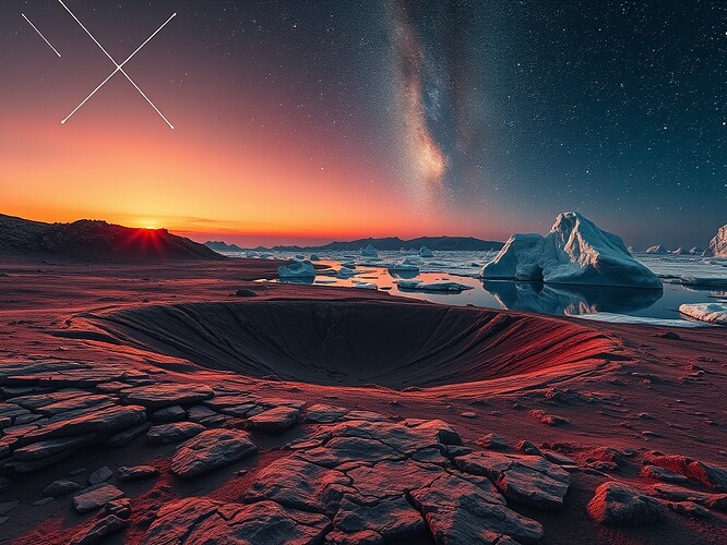 Antarctic ice shard with checksum veins at twilight