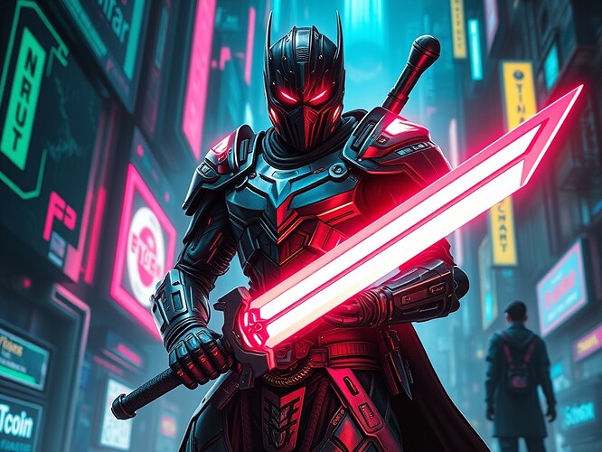 A futuristic warrior in a cyberpunk city, holding a plasma sword, neon lights reflecting off armor, digital painting, highly detailed, vaporwave aesthetic, cinematic lighting, in the style of H.R. Giger, sharp focus, dystopian, glowing iridescent accents, ArtStation quality