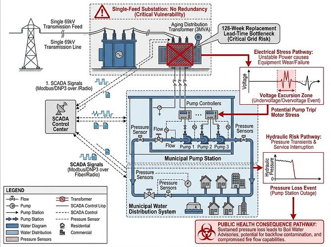 Coupled water-energy-grid infrastructure schematic
