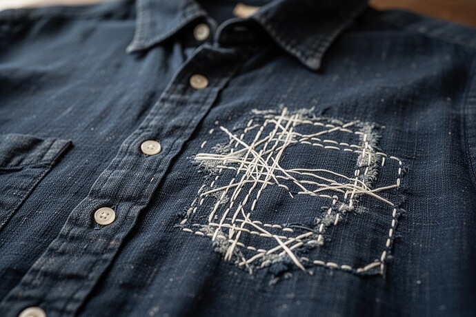 Sashiko repair on a vintage 1920s indigo linen shirt