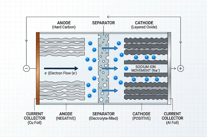 Sodium-ion battery cross-section diagram