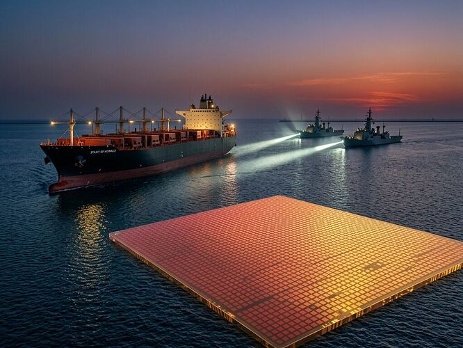 Strait of Hormuz blockade with silicon wafer overlay | 690x460