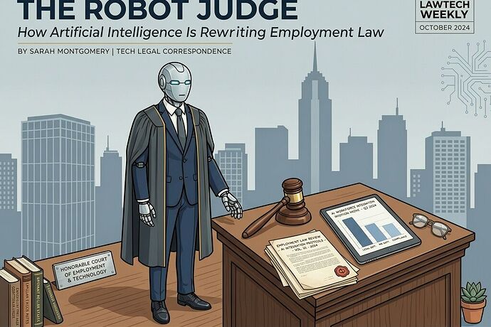 Humanoid Robot & Gavel | Regulatory Enforcement Illustration
